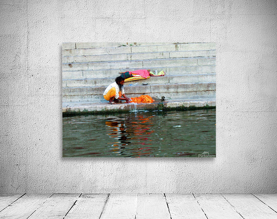 Man Bathing Ganges River Wall Preview