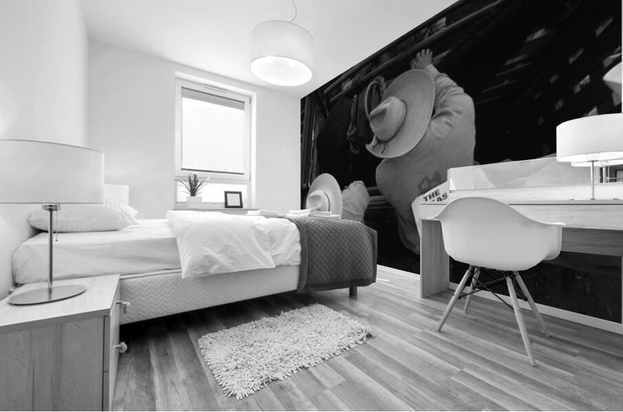 High angle view of cowboys with horses at rodeo Wichita Falls Texas USA 146585 Mural print