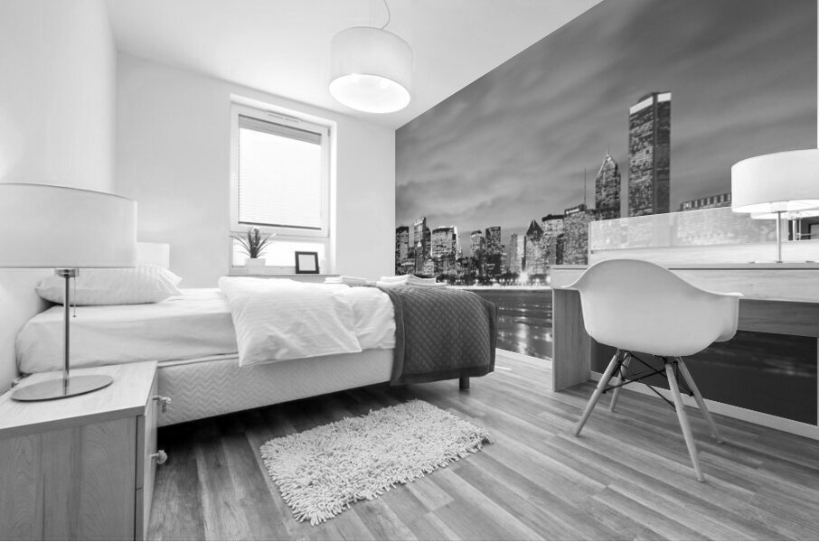 B&W Skyline Reflection Lake Mich Chicago IL US 79447 Mural print