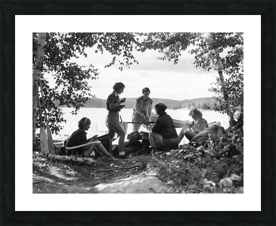 1930s 5 GIRLS AROUND CAMP FIRE ALGONQUIN PARK CA 177711 Picture Frame print