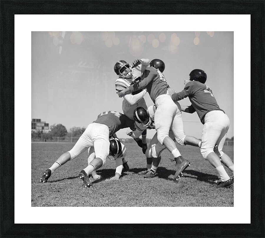 1960s SIX MEN PLAYING FOOTBALL GROUP TACKLE 186823 Picture Frame print