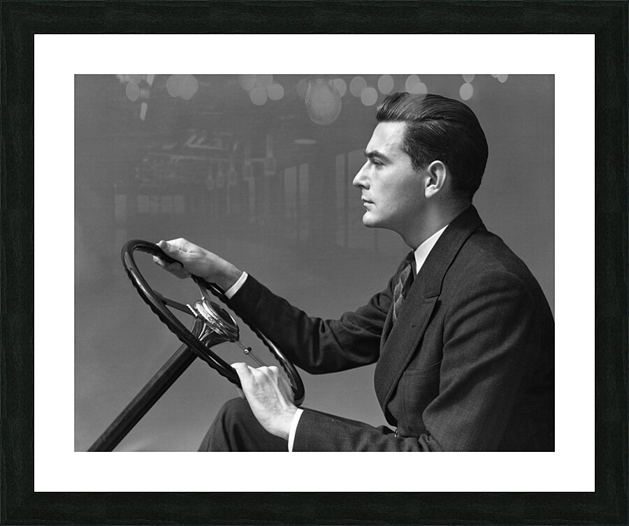 1930s-40s MAN WEARING SUIT AND TIE DRIVING 194394 Picture Frame print