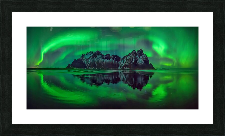 Reflection of Aurora Borealis Stokksnes Iceland 204397 Picture Frame print