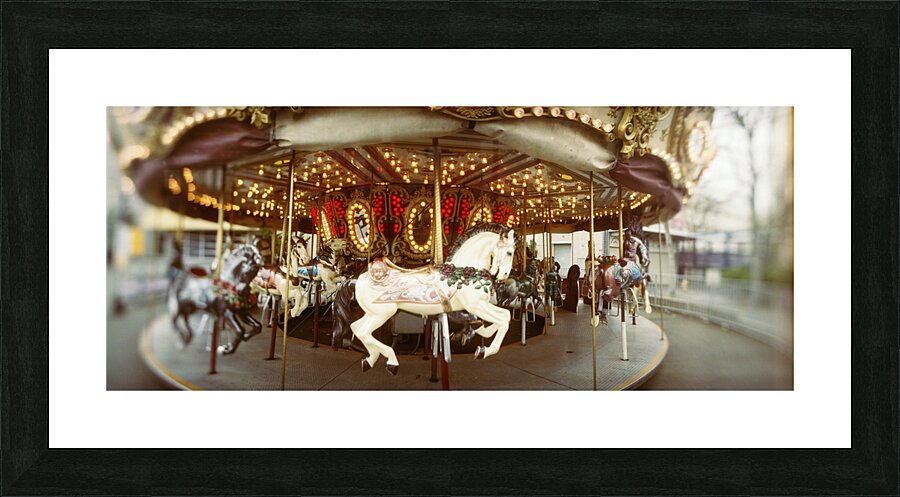 Carousel horses in amusement park Seattle Center Queen Anne Hill Washington USA 120959 Picture Frame print
