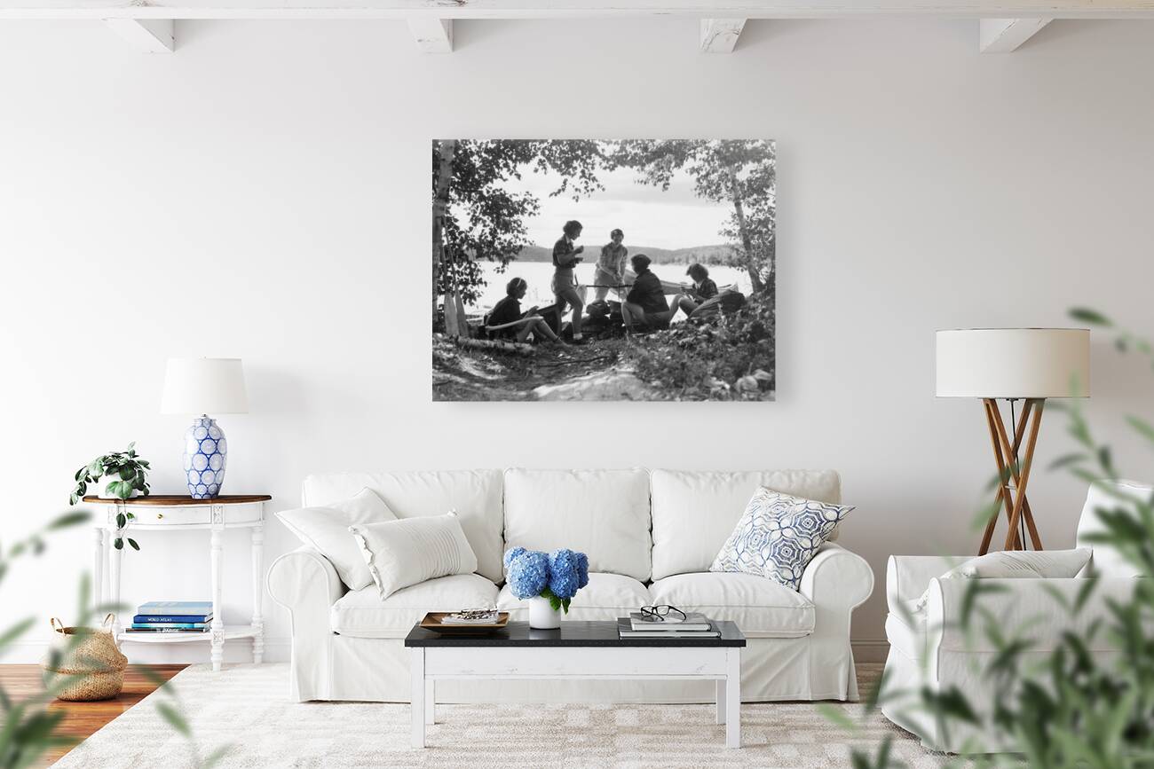 1930s 5 GIRLS AROUND CAMP FIRE ALGONQUIN PARK CA 177711 Reproduction