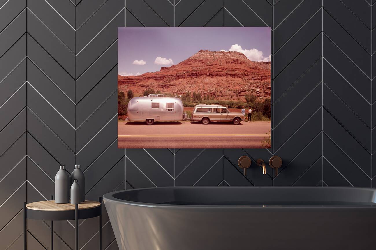 1970s TOURISTS LOOKING AT MESA FORMATION N MEX HWY 185099 Reproduction