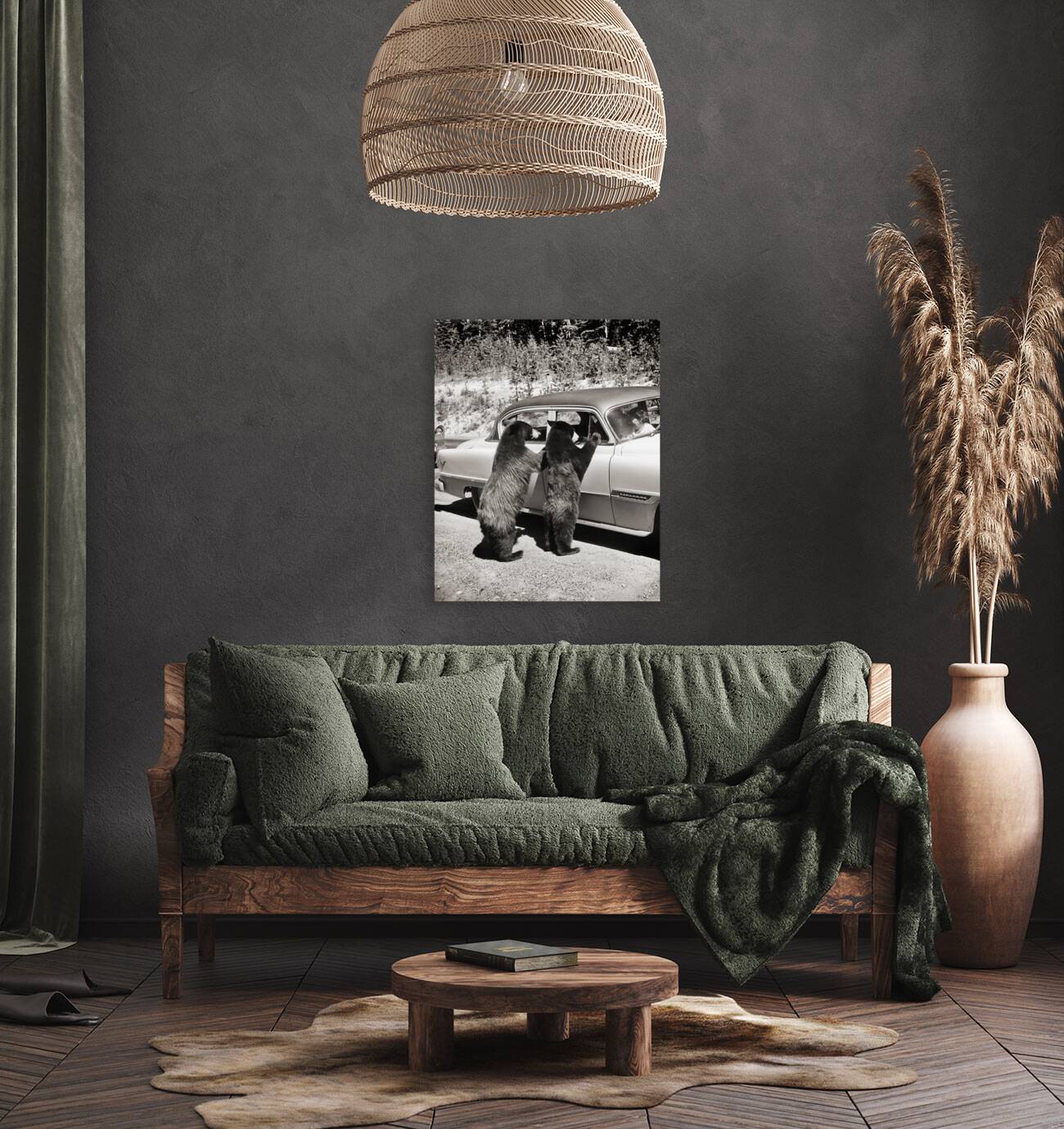 1950s TWO BLACK BEARS STANDING AT WINDOWS OF CAR 229783 Reproduction