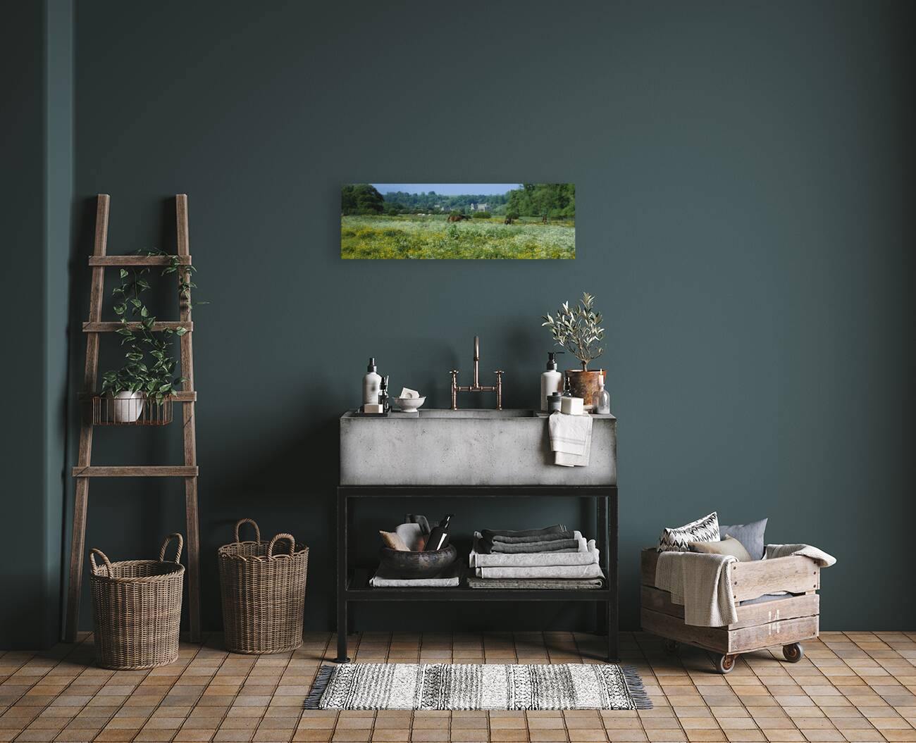 Horses grazing in field North Yorkshire England 76100 Reproduction