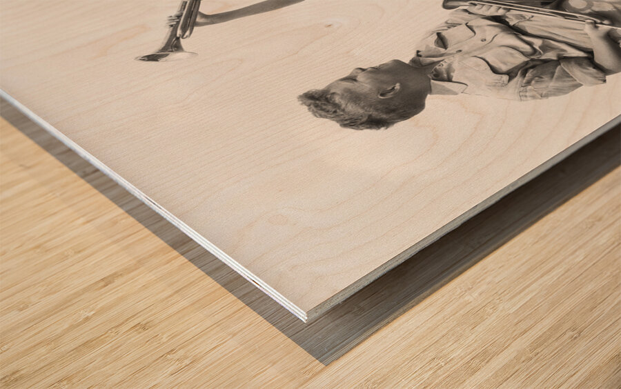 1930s 2 BOYS SIT ON SPLIT FENCE PRACT. BUGLE HORNS 232613 Wood print