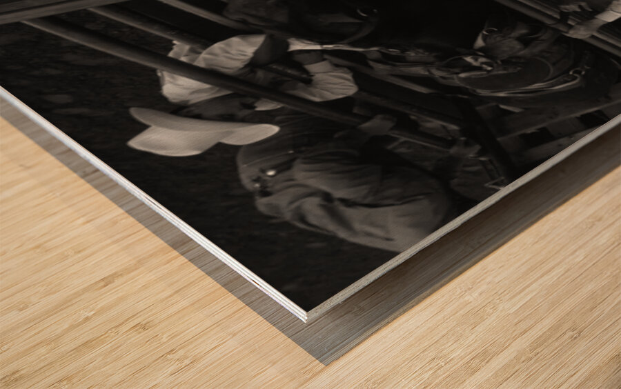 High angle view of cowboys with horses at rodeo Wichita Falls Texas USA 146585 Wood print