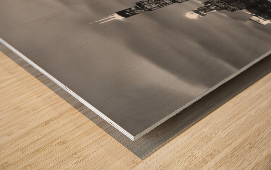 B&W Skyline Reflection Lake Mich Chicago IL US 79447 Wood print