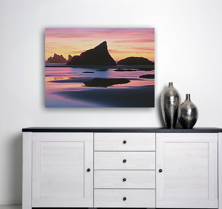 Ocean Monoliths at Sunset Reproduction