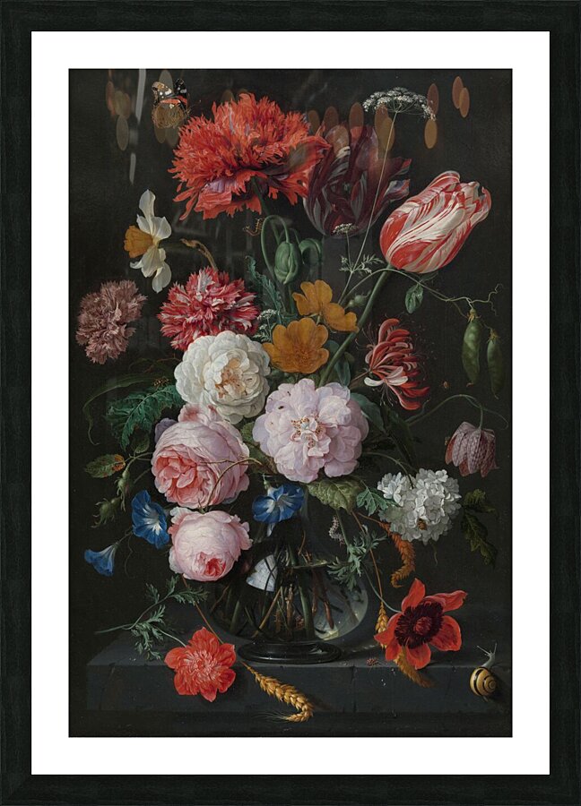 Still Life with Flowers in a Glass Vase by Jan Davidsz. de Heem Picture Frame print