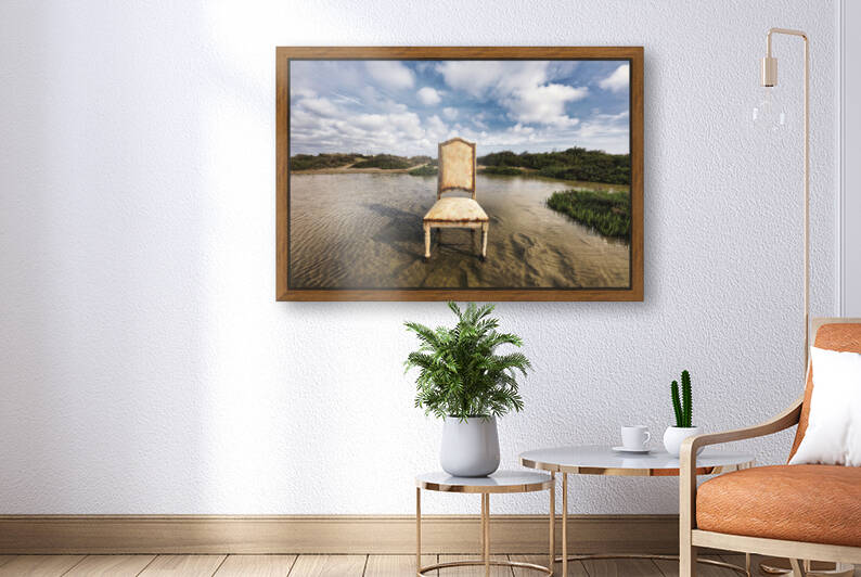 Chair in a pool of water - color version by Alexandra Grossman