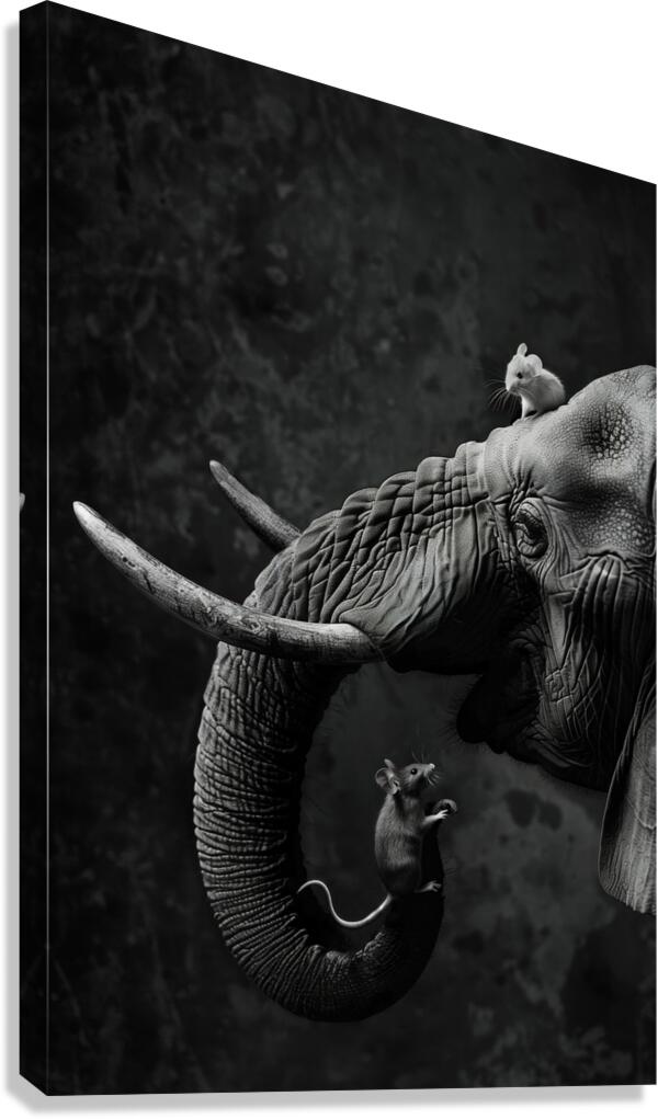 Elephant with two mice Canvas Print
