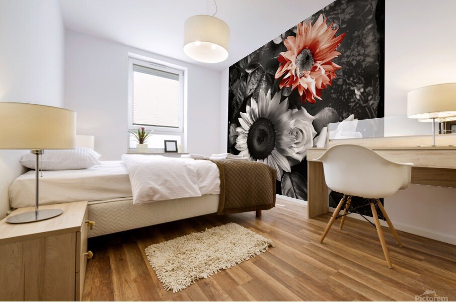 B&W flowers composition. Mural print