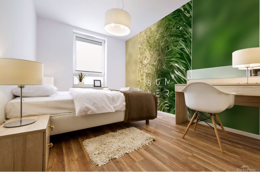 Plain tree leaf on clover meadow Mural print