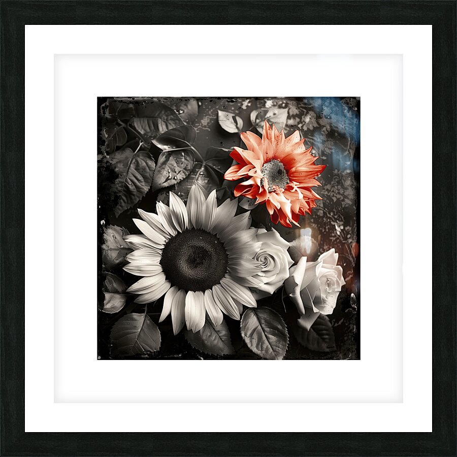 B&W flowers composition. Picture Frame print