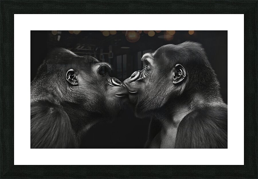 Two gorillas lovingly kissing Picture Frame print