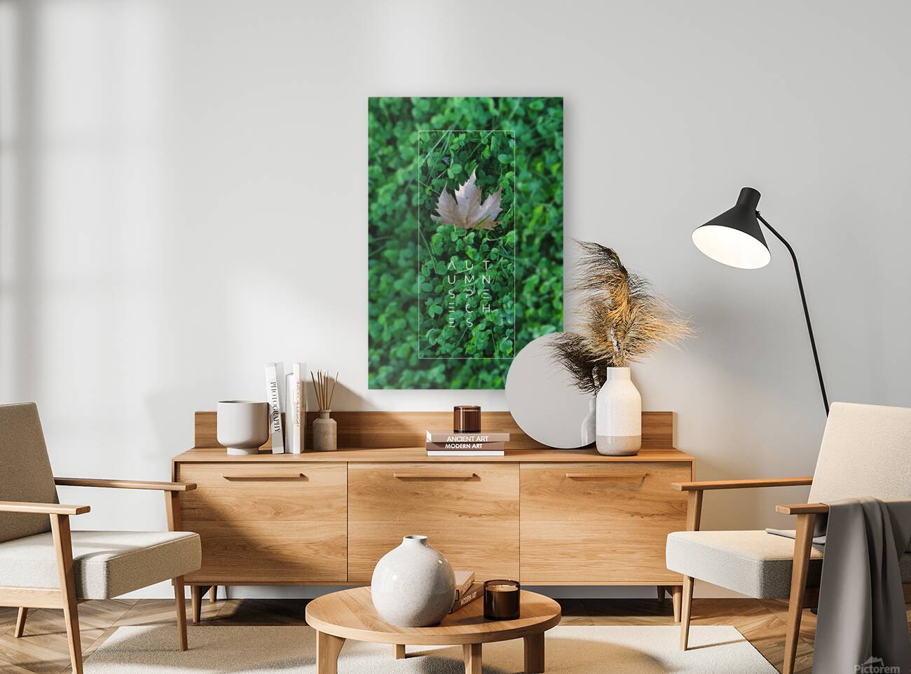 Plain tree leaf on clover meadow Reproduction