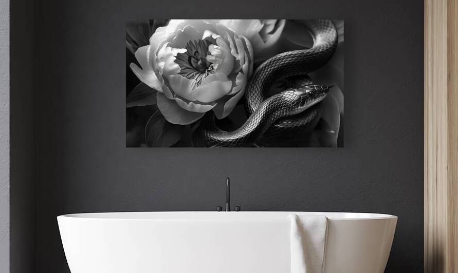 Black snake and white flowers by iRT