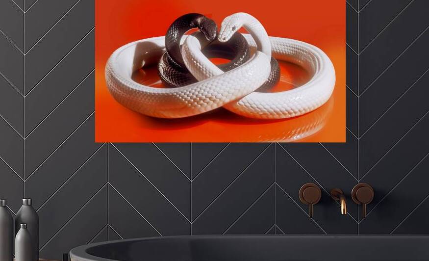 White and black snakes on red background by iRT