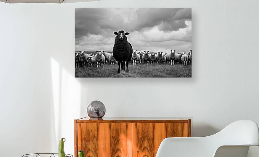 Black sheep in the middle of a white flock by iRT