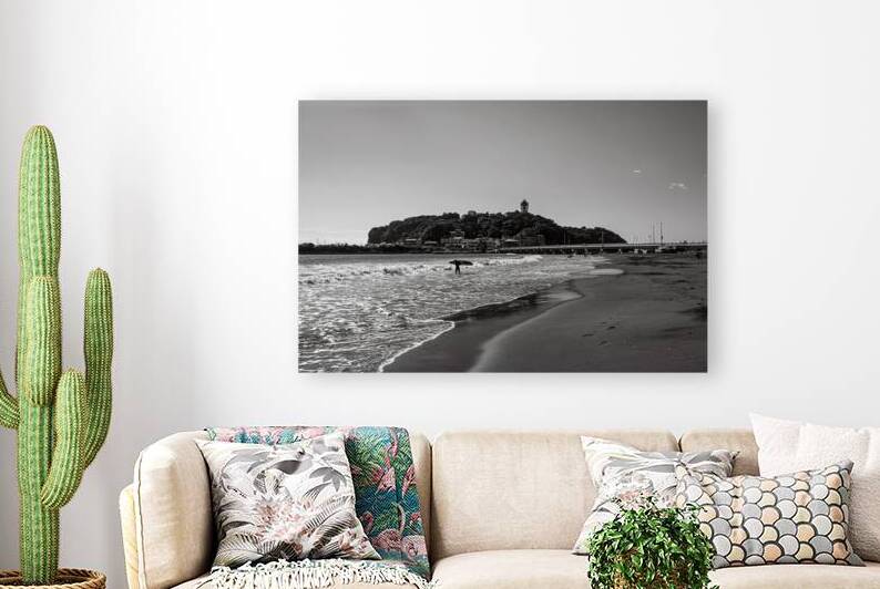 Enoshima Beach Surfer in Black and White by SJBright