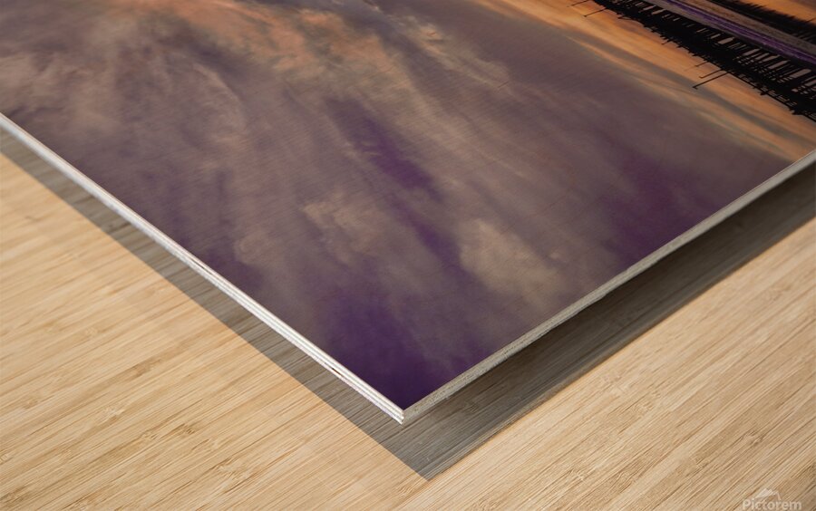 Huntington Pier Sunset Wood print