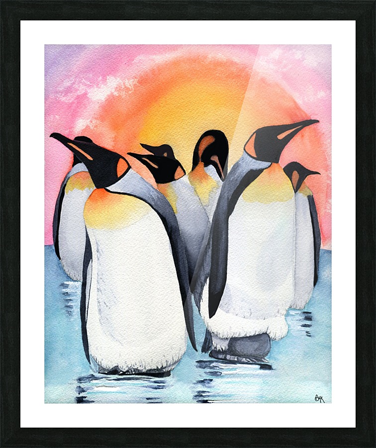 Sunset Penguins Picture Frame print