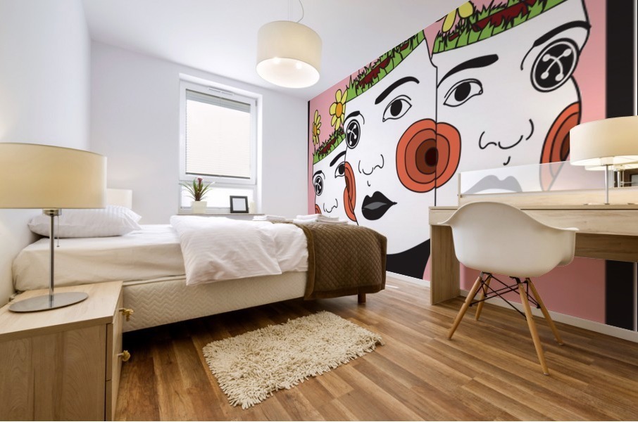 faces in pink Mural print
