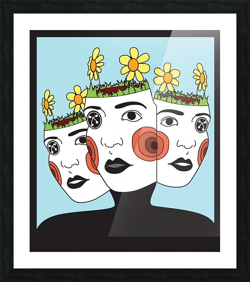 faces in blue Picture Frame print