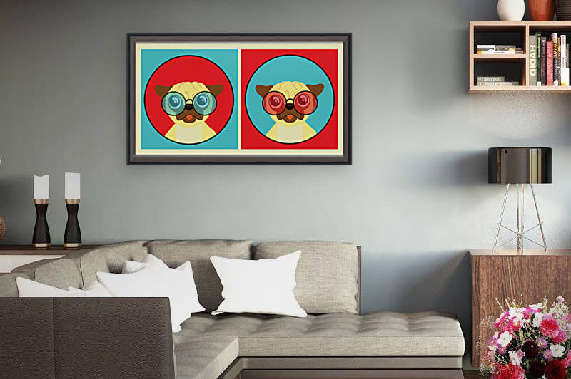 pugs red and blue by K  Ambing