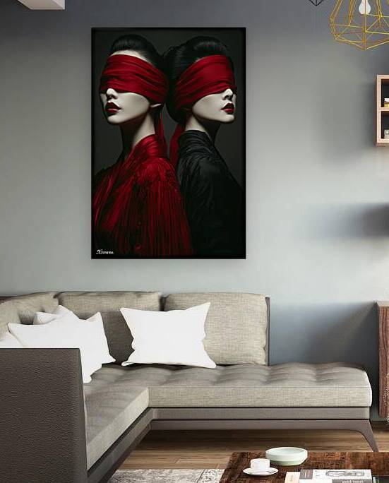 Portrait of two girls blindfolded FA 25 2x3  208 by Ksavera ART