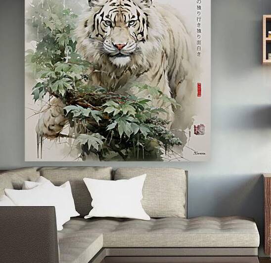 Japanese tiger Spring Landscape Sunrise Watercolor  rj 0094 5670 300 odin by Ksavera ART