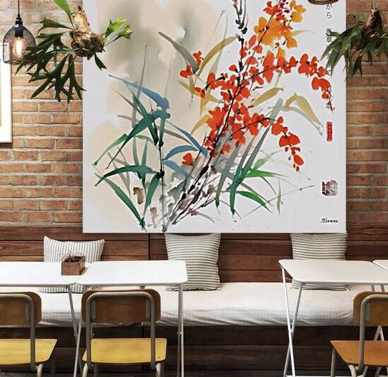 Japanese grass Love Birds Sakura Brunch Spring Landscape Sunrise Watercolor rj 0098 5670 300 ostanovil konia by Ksavera ART