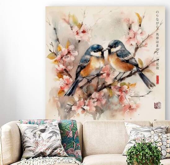 Japanese Spring Landscape Sunrise Watercolor rj 0069 5670 300  by Ksavera ART
