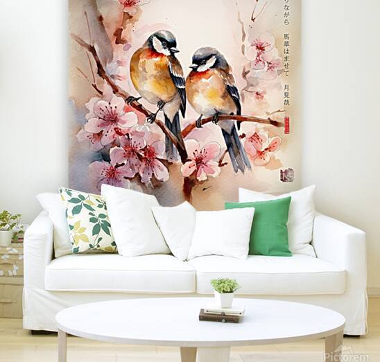 Japanese Spring Landscape Sunrise Watercolor rj 0068 5670 300 by Ksavera ART