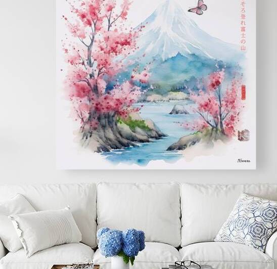 Mount Fuji snail Spring Landscape Sunrise Watercolor rj 0093 5670 300 by Ksavera ART