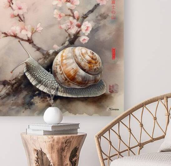 Mount Fuji snail Spring Landscape Sunrise Watercolor rj 0082 5670 300 by Ksavera ART