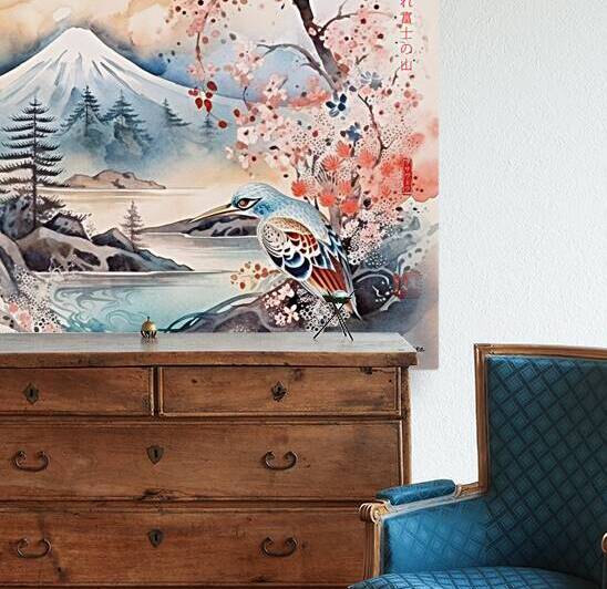Mount Fuji snail Spring Landscape Sunrise Watercolor rj 0083 5670 300 by Ksavera ART