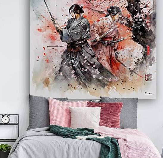 Japanese Martial Arts Samurai Geisha Landscape Watercolor rj 0081 5670 300 by Ksavera ART
