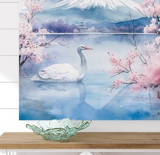 Mount Fuji snail Spring Landscape Sunrise Watercolor rj 0095 5670 300 by Ksavera ART
