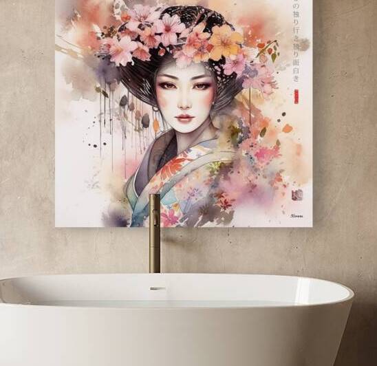 Japanese geisha portrait Spring Watercolor  rj 0029 5670 300 by Ksavera ART