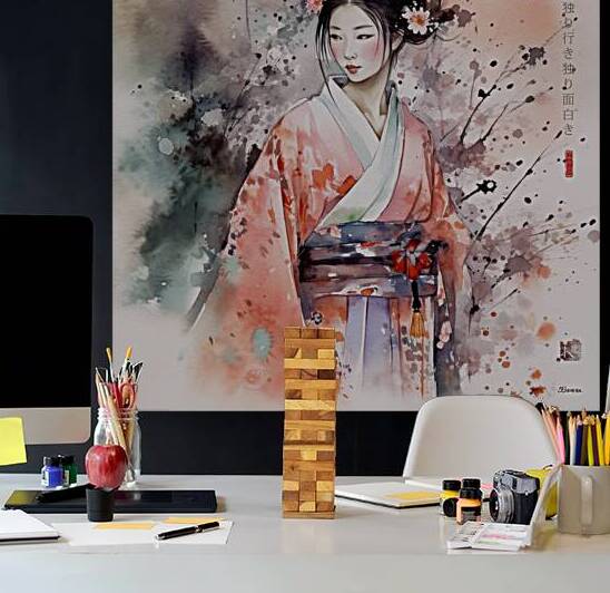 Japanese geisha portrait Spring Watercolor  rj 0036 5670 300 odin by Ksavera ART