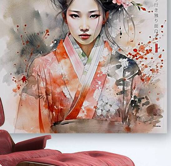 Japanese geisha portrait Spring Watercolor  rj 0035 5670 300 odin by Ksavera ART