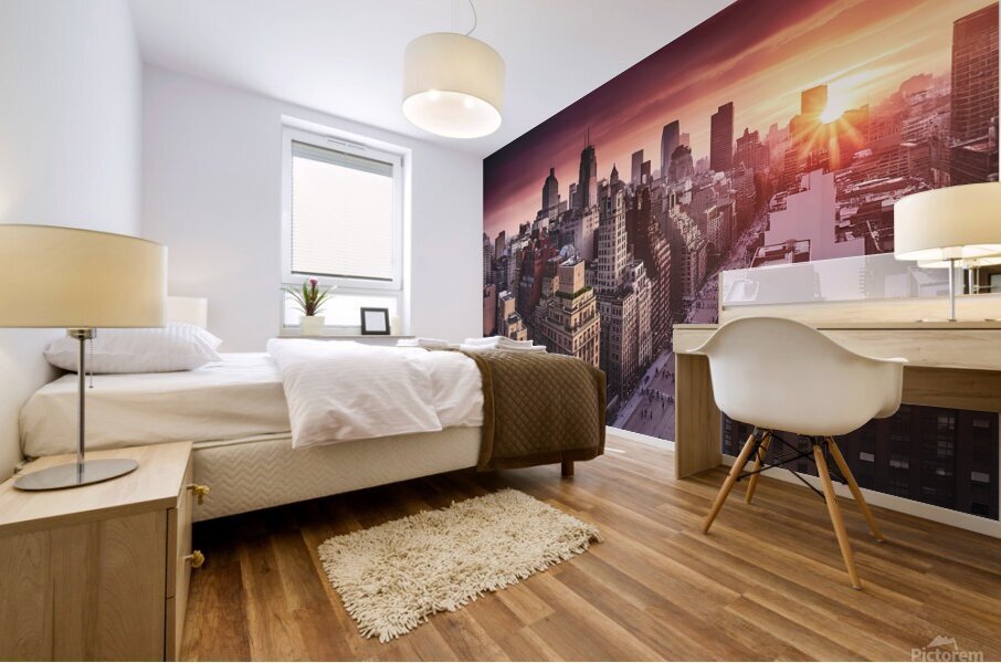 The cityscape and sunset Mural print