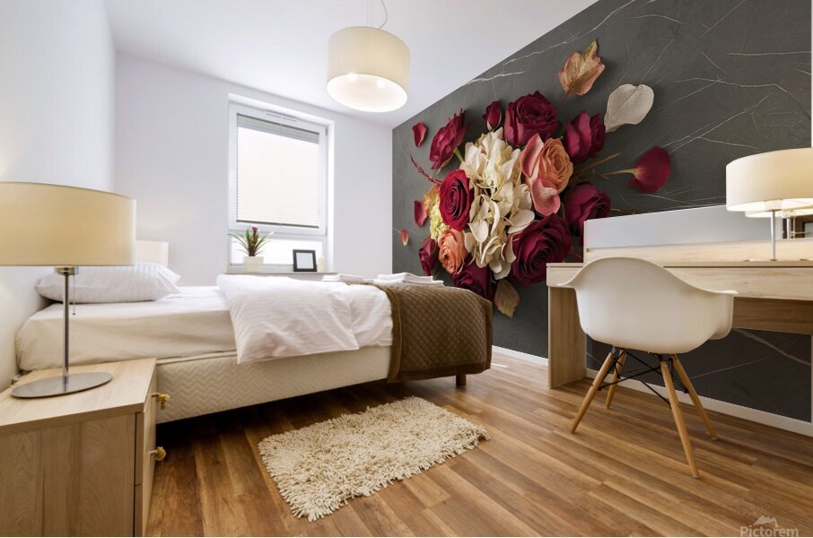 Autumn creative composition roses hydrangea flowe Mural print