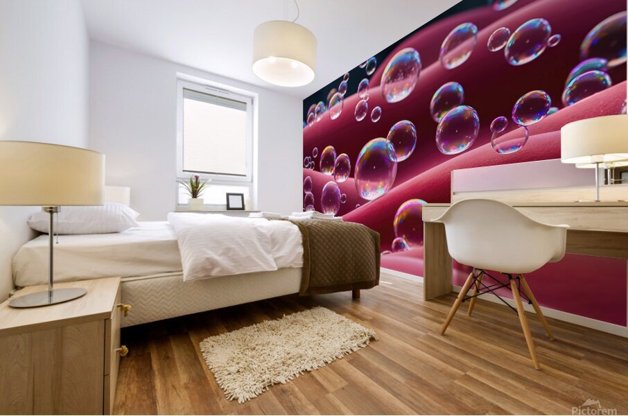 Bubbles on a red background 4 Mural print