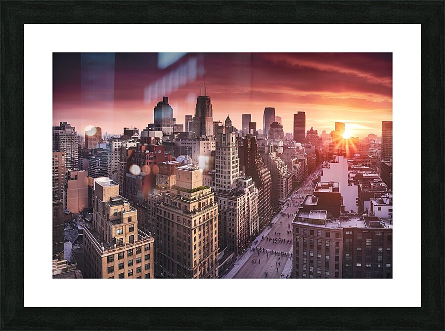 The cityscape and sunset Picture Frame print